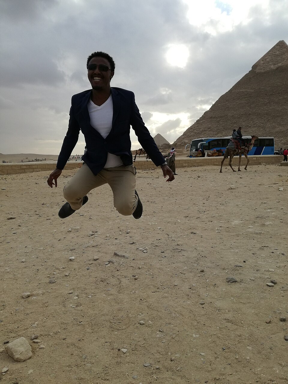 Pyramids near Cairo in desert light.