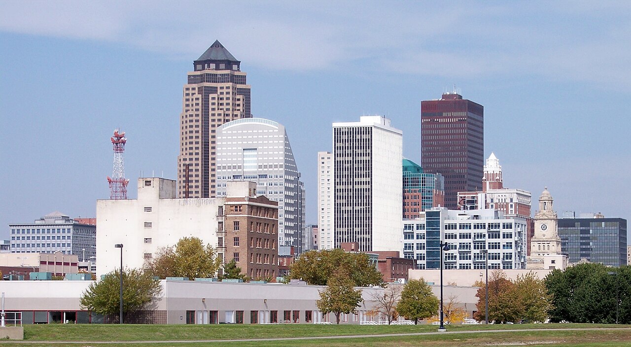 Downtown Des Moines skyline viewed from the south.