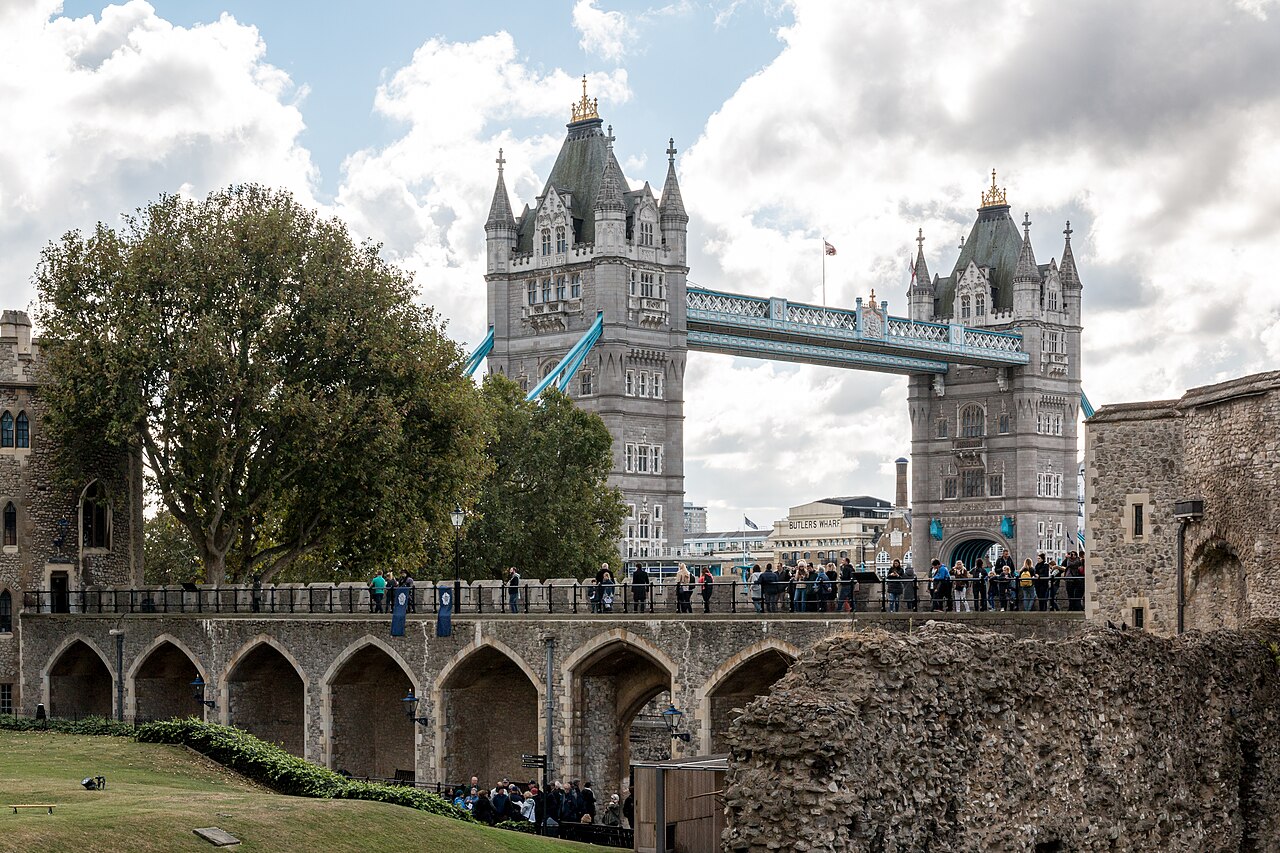Tower Bridge in London viewed across the Thames.